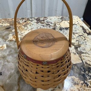 Longaberger Brown Woven Basket with Rose Lid
